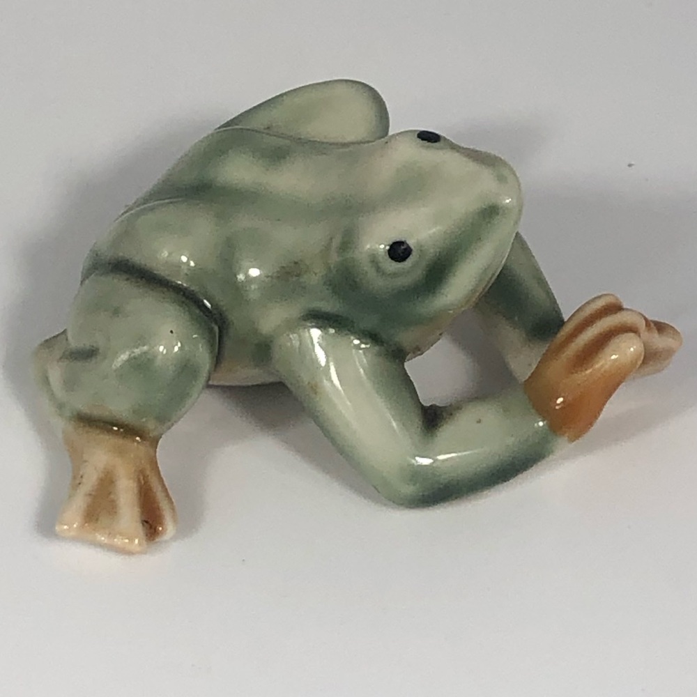 Vintage Ceramic Glazed Frog Figurine Collectible Hand Painted Porcelain